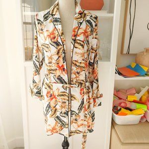Forever21 Banana Leaf Button Down Tie Front Blouse - Size Large